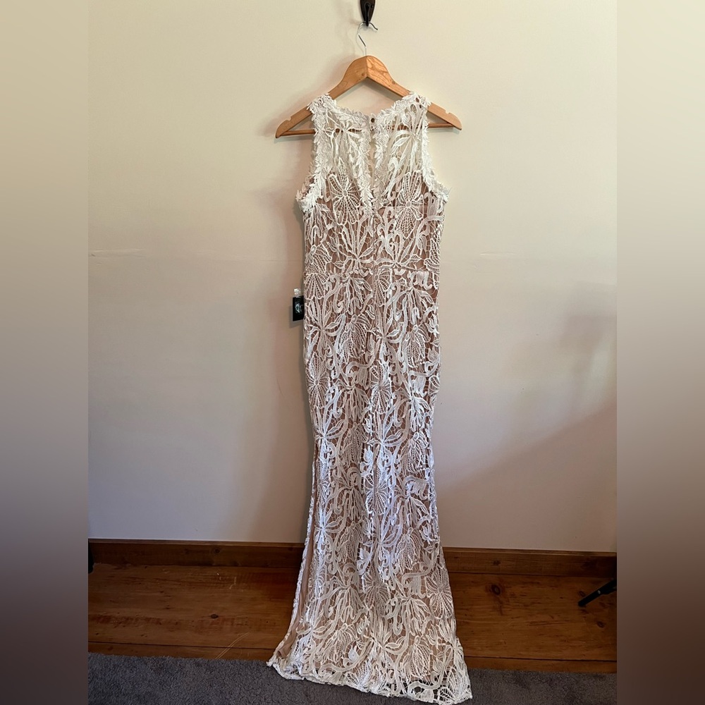 White Crochet Lace Mermaid Maxi Dress Large Boho Wedding Bridal Beach Gown - Picture 12 of 15